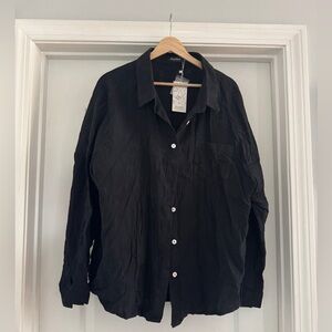 Black Button-Up Shirt - Casual Gauzy Linen Look